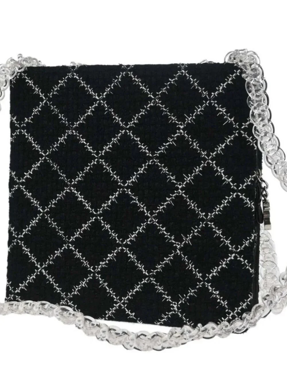 Chanel Black Tweed Acrylic Chain Tote Shoulder Bag